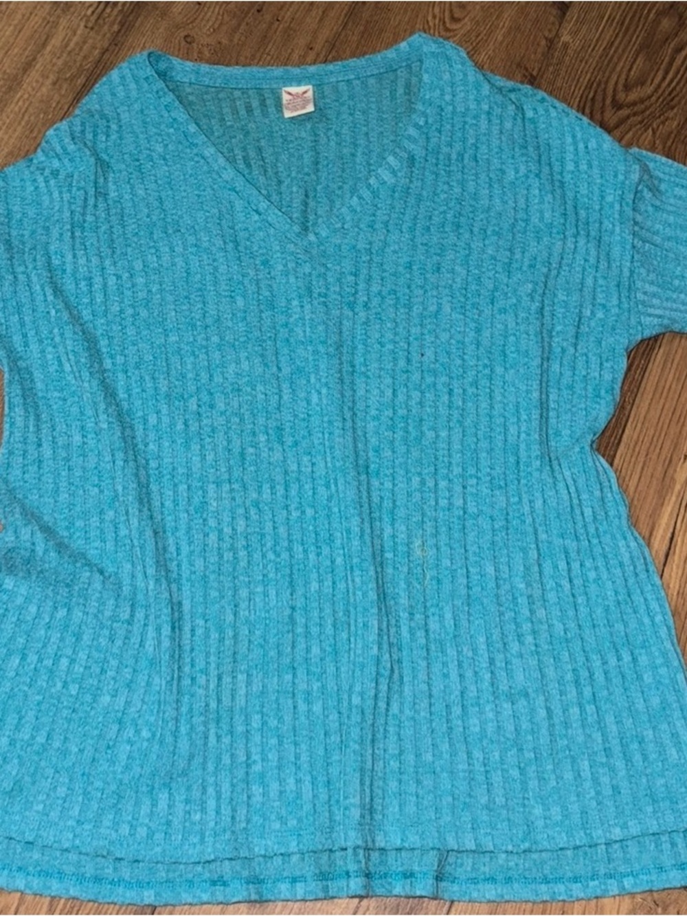 Faded Glory Turquoise Ribbed V-Neck Top